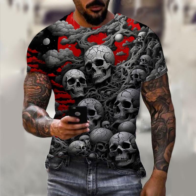 Men's T-Shirt For Men Horror Skull 3D Print Men's Tops Summer Short Sleeved Male Pullover Oversized Top Casual Men'S Clothing