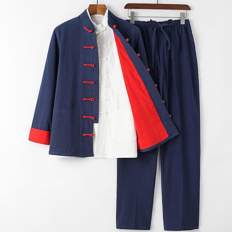 Chinese Traditional Tang Suit Kung Fu Uniform Retro Casual Cotton Linen Plus Size Tai Chi Clothing Set Man