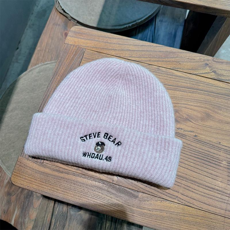 New Cute Bear Embroidered Knitted Hat Autumn and Winter Warm Ear Protection Korean Style Casual Versatile Couple Wool Hat