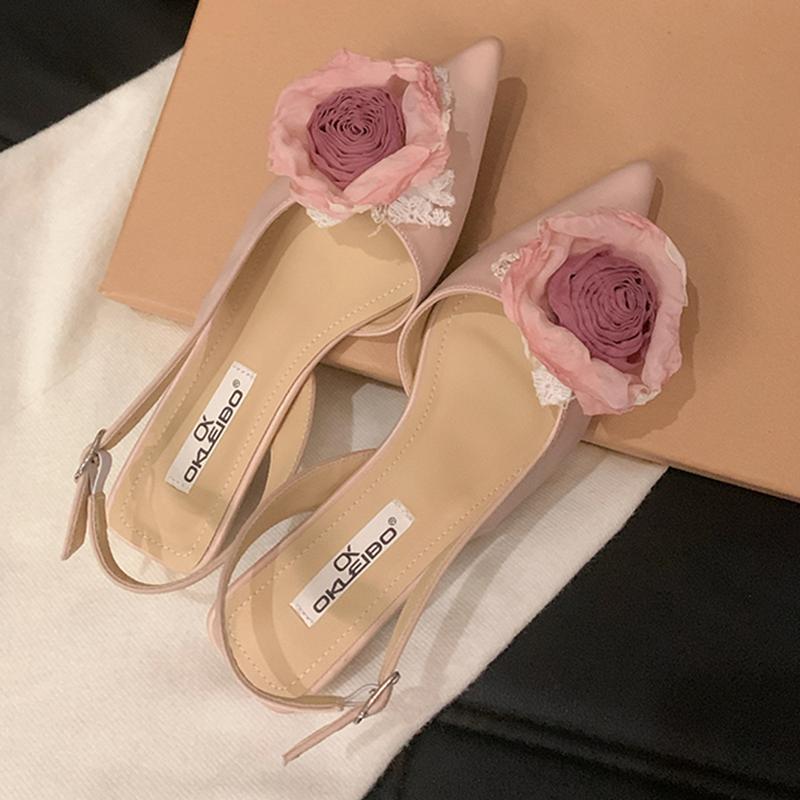 

Fashion Flower Pointed Toe Women Sandals Elegant Heels Shoes Summer Fashion Dress Pumps 2025 Brand Casual Slippers Cozy Lady Zapatillas 35 розовый