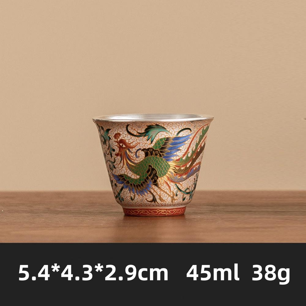 

Китайское процветание, принесенное драконом и фениксом, чайная чашка с инкрустацией из серебра, чашка для кофе и эспрессо <50ml