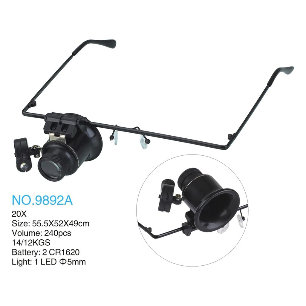 Magnifying Glass with LED Light Handsfree 20X Magnifying Lens Watch Repairing Eye Loupe Magnifier for Stamps Jewelries