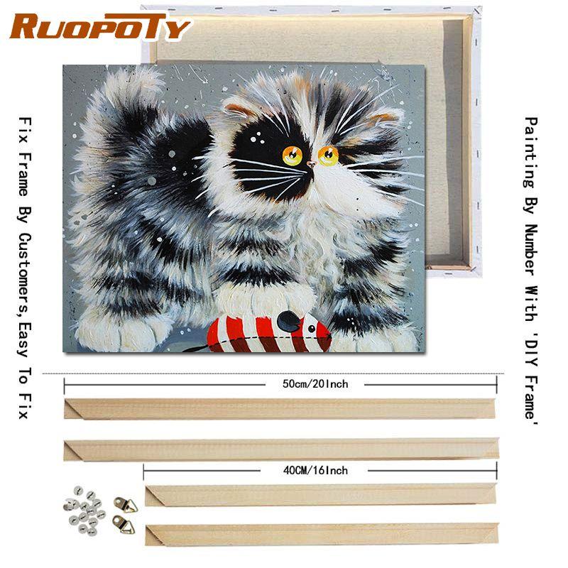 RUOPOTY DIY Frame Diy Paint By Numbers Animals Kit Acrylic Wall Art Picture By Numbers Canvas Painting For Home Decoration Arts