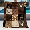 Deer Antler Camouflage Plaid Arrows Flannel Blanket Soft Warm All-Season Bedspread Camo Hunting Design Bed Cover for Sofa Bed Camping