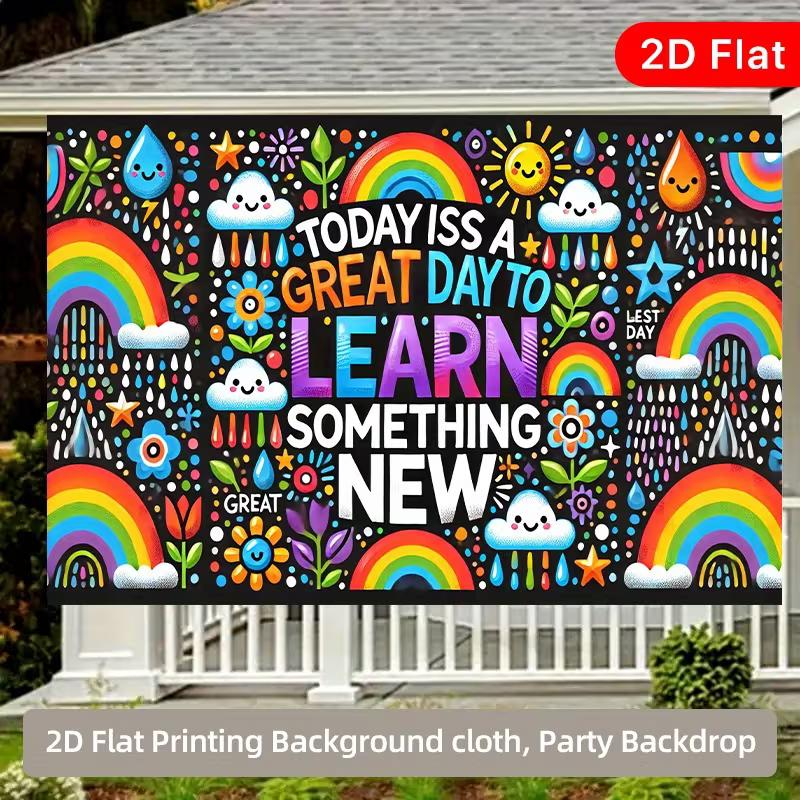 2D Flat Teacher Bulletin Board Backdrop, Colorful Inspirational Quote Photo Banner