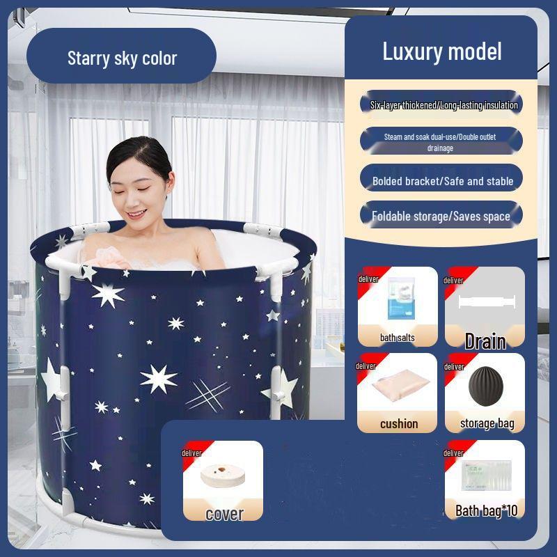 Rectangular Folding Bathtub for Adults and Children - No Installation Required, Full Body Thickened Design.