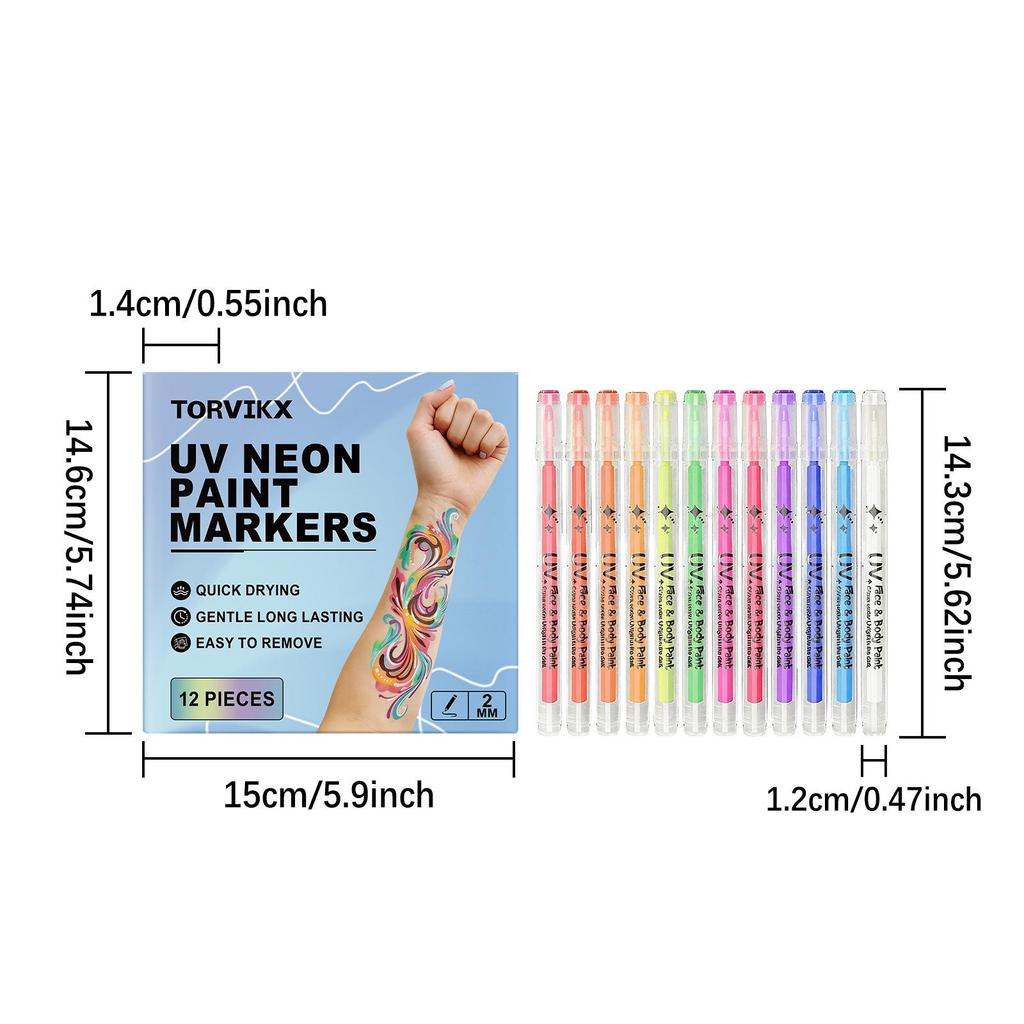 TORVIKX Neon Face & Body Paint Pens for Holiday Parties