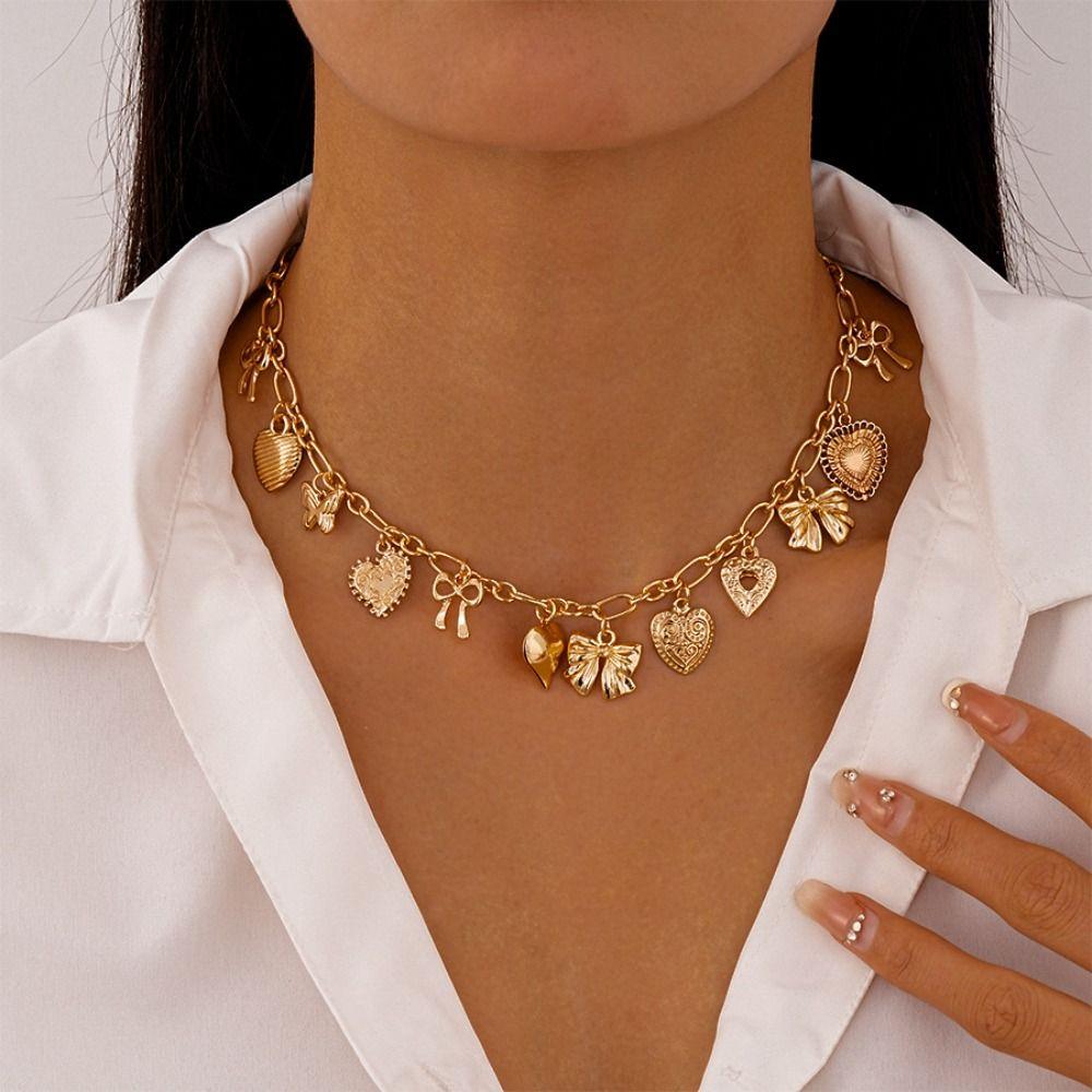 Y2k Metal Necklace Punk Sweet Choker Personality Heart Pendant Necklace  Gift