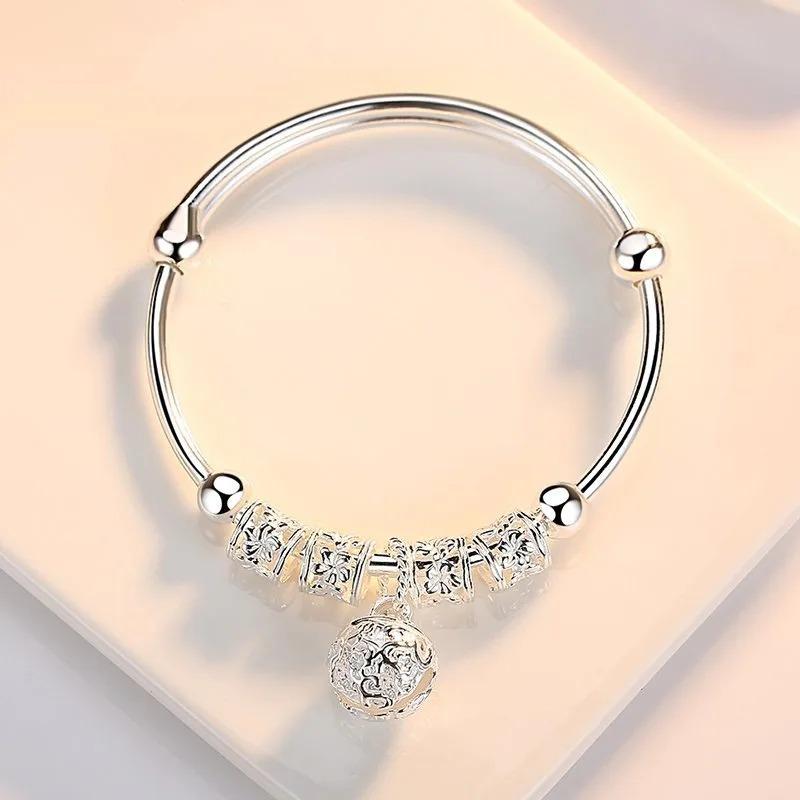 Fijn 925 Sterling Zilver Holle Bellen Bal Armbanden Verstelbare Armbanden voor Vrouwen Mode Vakantiecadeaus Feest Bruiloft Sieraden
