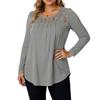 Ladies' Casual And Fashionable Round Neck Collar Lace Long Sleeved Solid Color T-shirt Plus Size Top