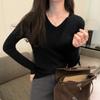European tops, new V-neck inner wear, women's autumn and winter long-sleeved, slim-fitting, soft and waxy cashmere knitted bottoming shirts