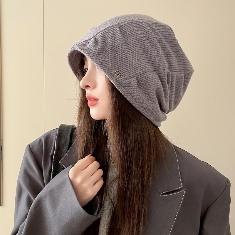 Women's Hat with Big Head Surround Baotou Hat Early Autumn Thin Face Showing Small Cold Hat Korean Version Versatile Pile Hat Trendy