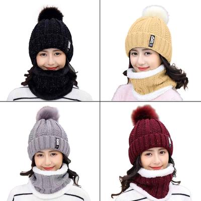Dual-Layered Beanie + Hat Neck Warmer for Women Teens Girls Basin Hat