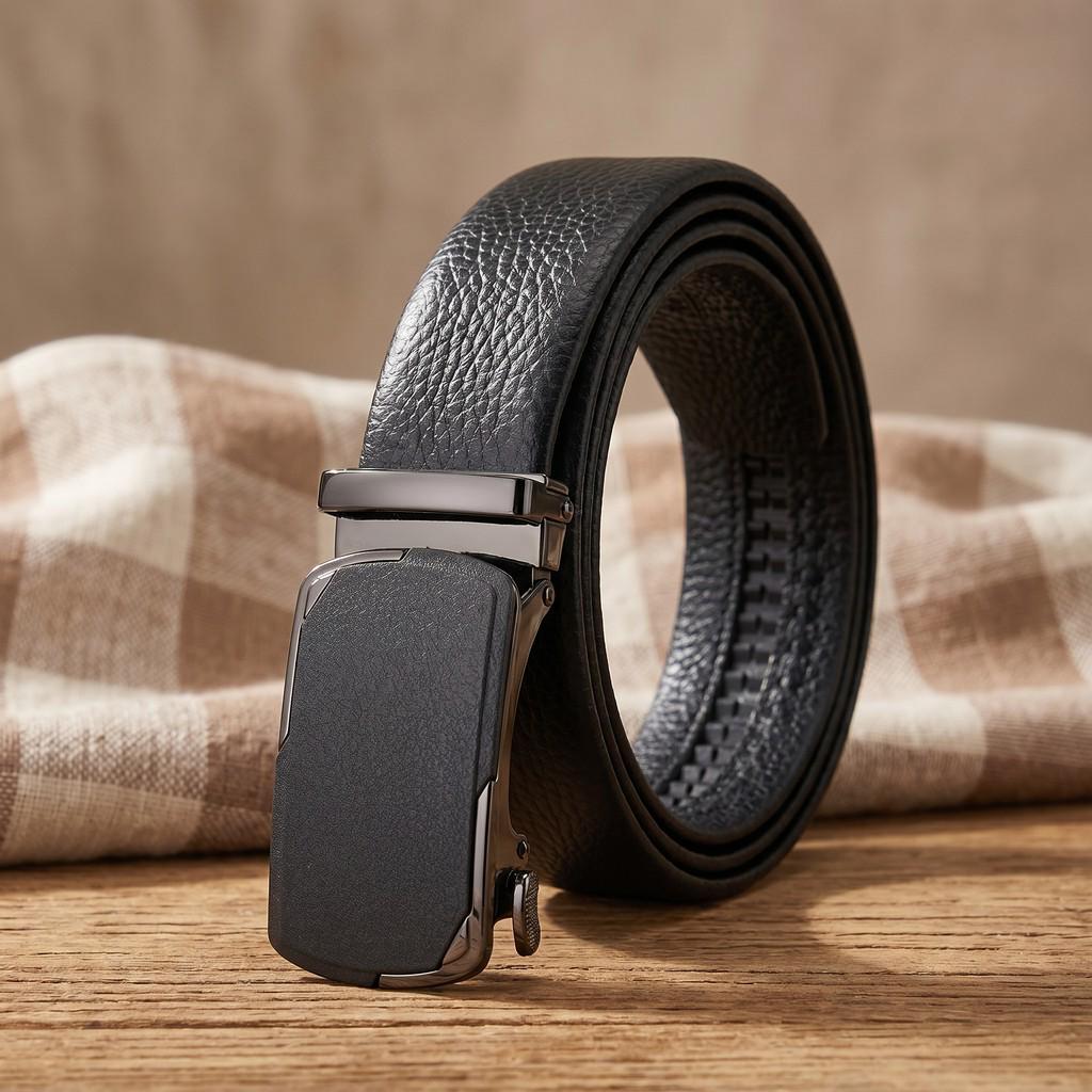Men s Genuine Leather Automatic Buckle Belt - High-End Versatile Cowhide Accessory 130 cm