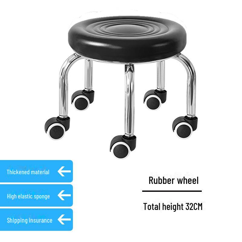 Silent Mobile Beauty Stool with Universal Wheels - Multifunctional, Low-Profile, Round Design for Home or Studio Use.