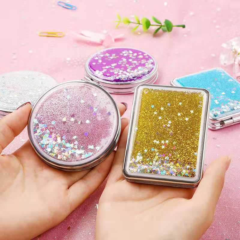 Quicksand Heart Flip Double-Sided Mini Makeup Mirror – Portable & Stylish