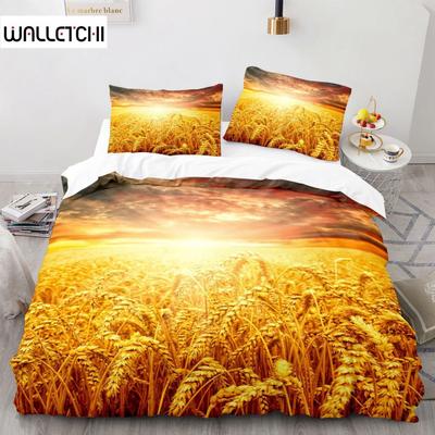 Golden Wheat Field Duvet Cover Set Microfiber Wheat Harvest Themed Quilt Cover for Adult Twin King Size Nordic Style Bedding Set