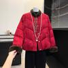 New 2025 Chinese-Style Red Fur Collar Down Jacket for Middle-Aged Women - Winter Coat