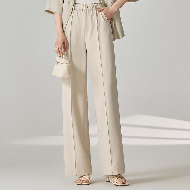 

High-Waisted Wide-Leg Elastic Waist Women s Trousers - Spring/Summer 2025 Collection 2XL светло-бежевый