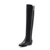 Krazing Pot Cow Skin Autumn Winter Shoes Low Heels Brand Shoes Big Size 45 Size 44 Size 46 Women Zipper Keep Warm Knee Boots