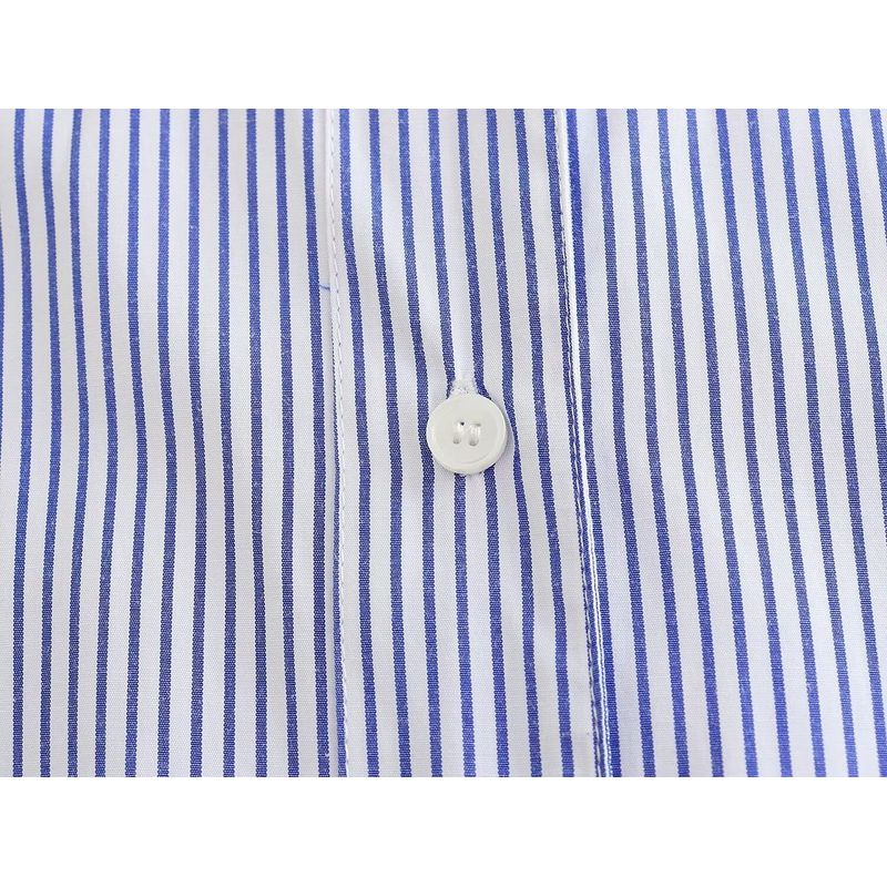 Kaslead New Arrival Women's Fashion Style Stylish Simple and Versatile Stripes Contrast Color Short Sleeve Lapel Pocket Shirt