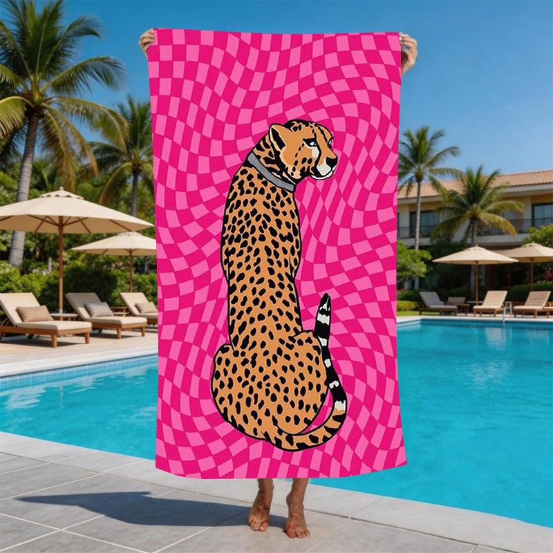 Retro Wild Cheetah Leopard Microfiber Beach Towel Oversized Extra Large Aesthetic Pink Animal Pattern Pool Blanket for Women