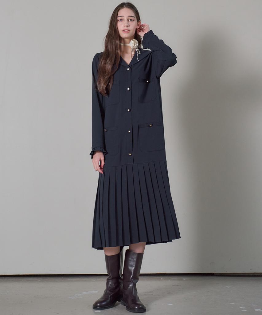 Mite Sailor Pocket Pleats Dress_Navy