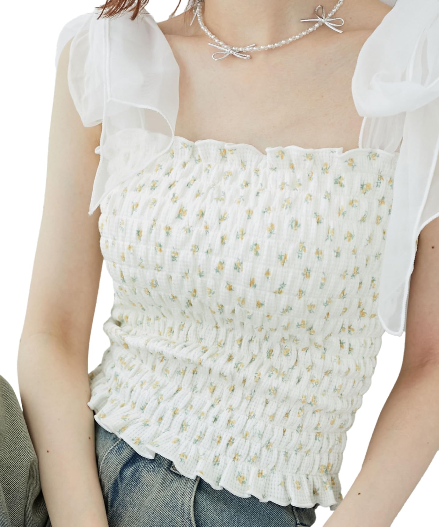 

Majestic Legon Топ-ками на бретелях с чашечками и лентой, со сборками 1042011904 M Желтый с рисунком