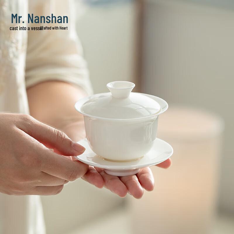 Mr. Nanshan White Porcelain Gold-Painted Sancai Gaiwan
