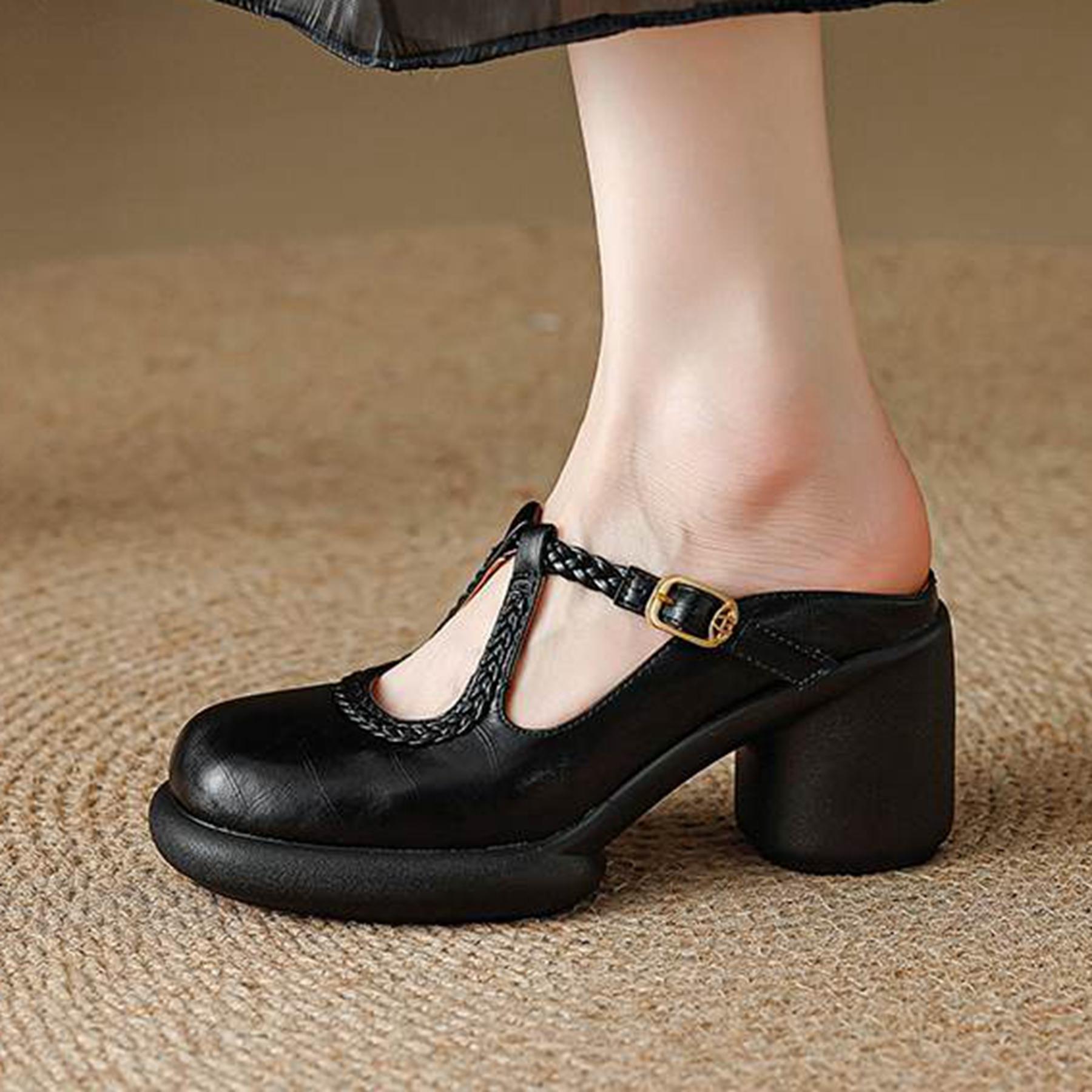 

Krazing Pot Cow Skin Round Toe Size 42 Thick Round High Heels Slip on Hollow Platform Mules Gladiator Autumn Pumps 34 слонова кістка