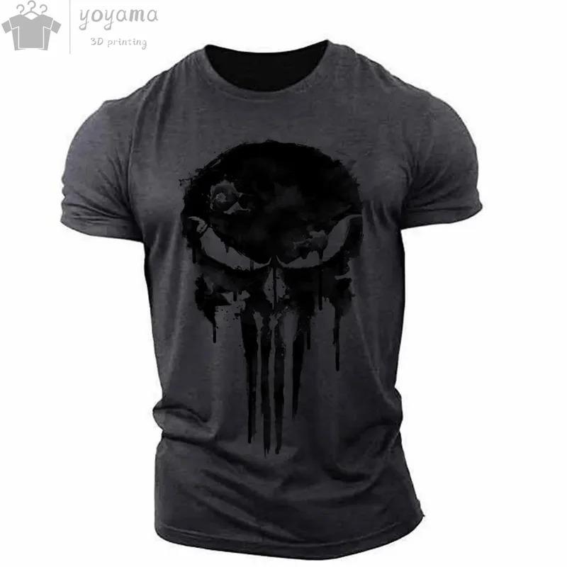 Men's T-shirt 3d printed military patriotic skull O-neck T-shirt, oversized T-shirt, short-sleeved T-shirt, men's sportswear top