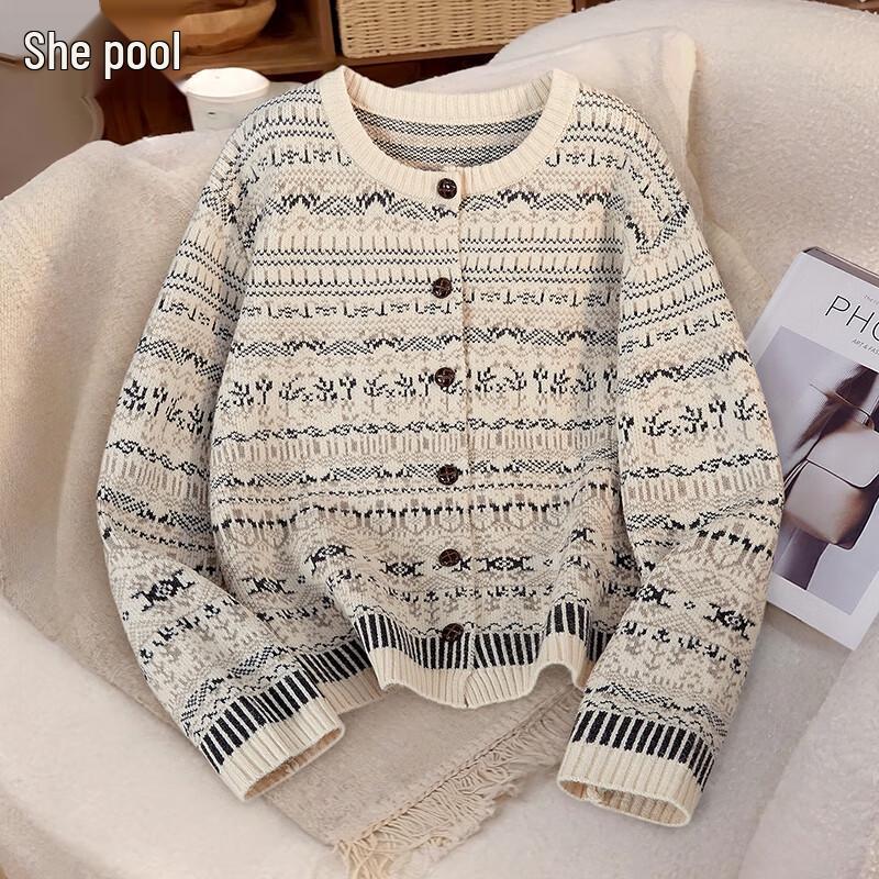 

Women s Retro Fair Isle Jacquard Knit Cardigan One Size