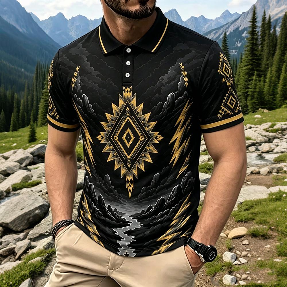 Herren Western Berg Ethnischer Stil Lässiges Bedrucktes Poloshirt Schnelltrocknendes Sport Golf Shirt Sommer Lässig Atmungsaktive Kragen Oberteile