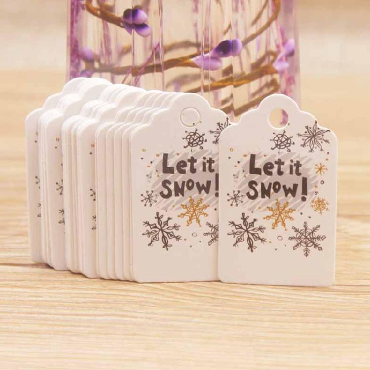 100 Pcs/Set Kraft Paper Gift Tags Merry Xmas Hanging Label Cute Print White Tags
