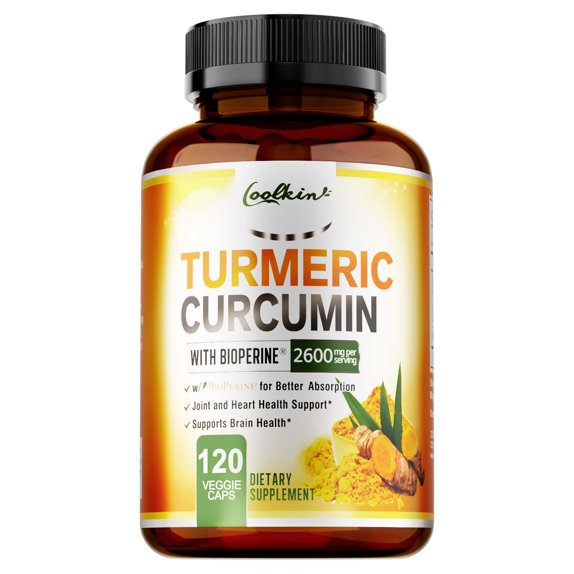 

Curcumin capsules, 95% curcumin content, 2600 mg curcumin, with added black pepper, natural joint support. 120