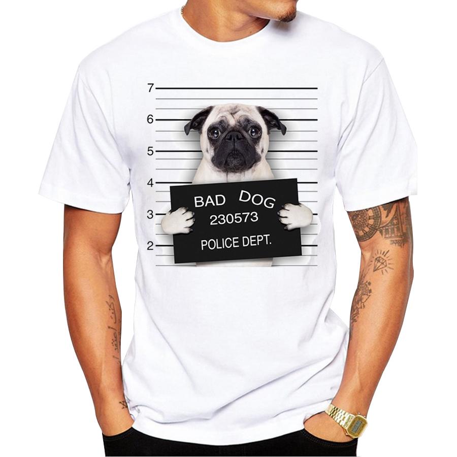 2023 Creative Dog Police Dept Design Men T Shirt Pug Printed T-shirt Short Sleeve Casual French
