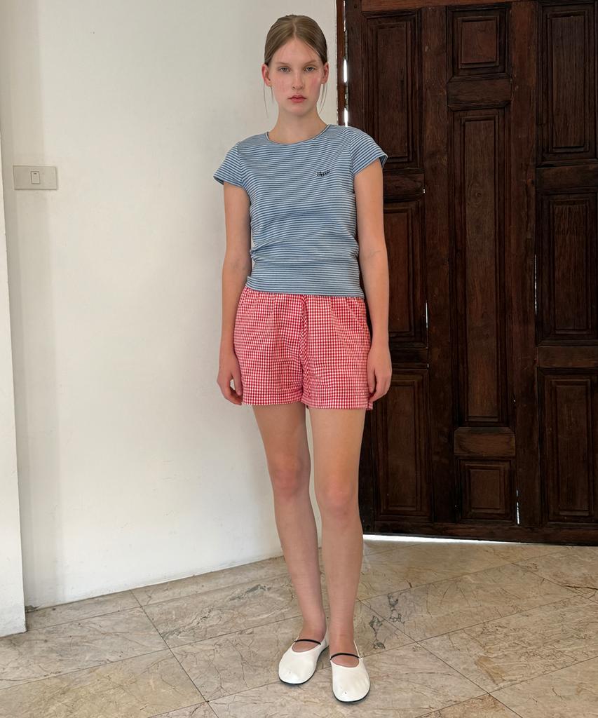 SINOON Stripe Cap Sleeve T-Shirt (Blue)