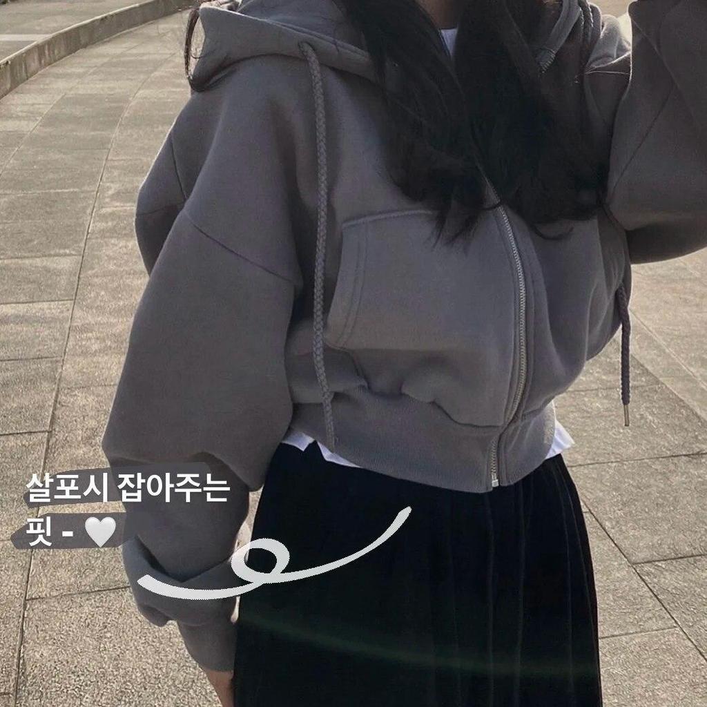 Women Hoodies Retro Solid Color Zip Up Oversized Sweatshirts Harajuku Korean Version Long Sleeve Hooded Jackets Coat