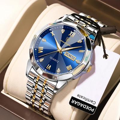 Top Brand Luxury Man Wristwatch Waterproof Luminous Date Week Men Watches Stainless Steel Quartz Men's Watch Male Clock