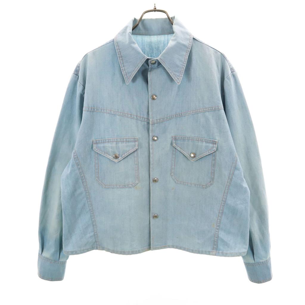 70s 80s vintage Chambray Shirt jacket Ice blue Men's Used