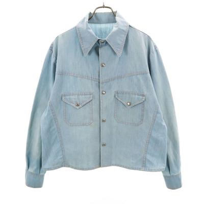 Chaqueta camisa Chambray vintage de los 70 80 Azul hielo para hombre Usada