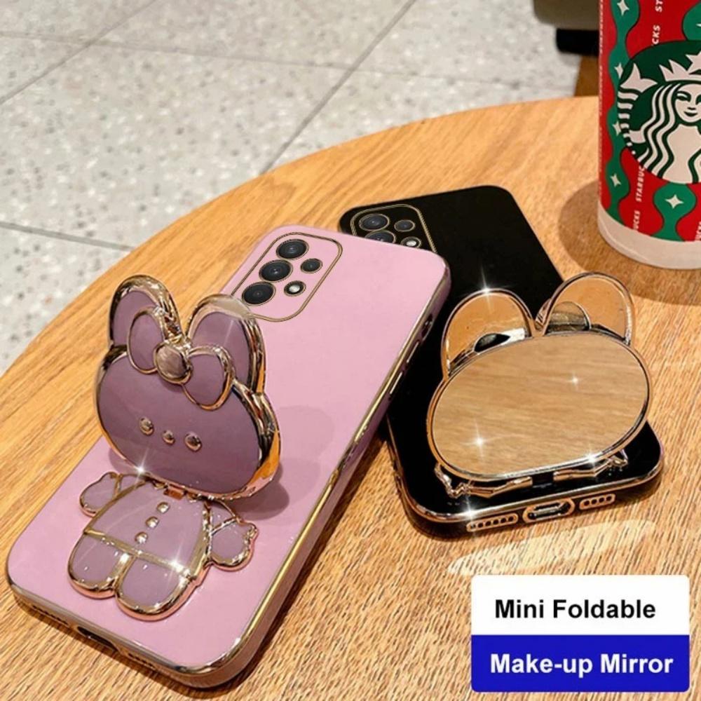 Phone Case For Xiaomi Poco X7 X6 F7 Pro M6 F6 F3 F4 X5 X3 C65 C75 Makeup Mirror Rabbit Holder Straight Edge Soft Cover