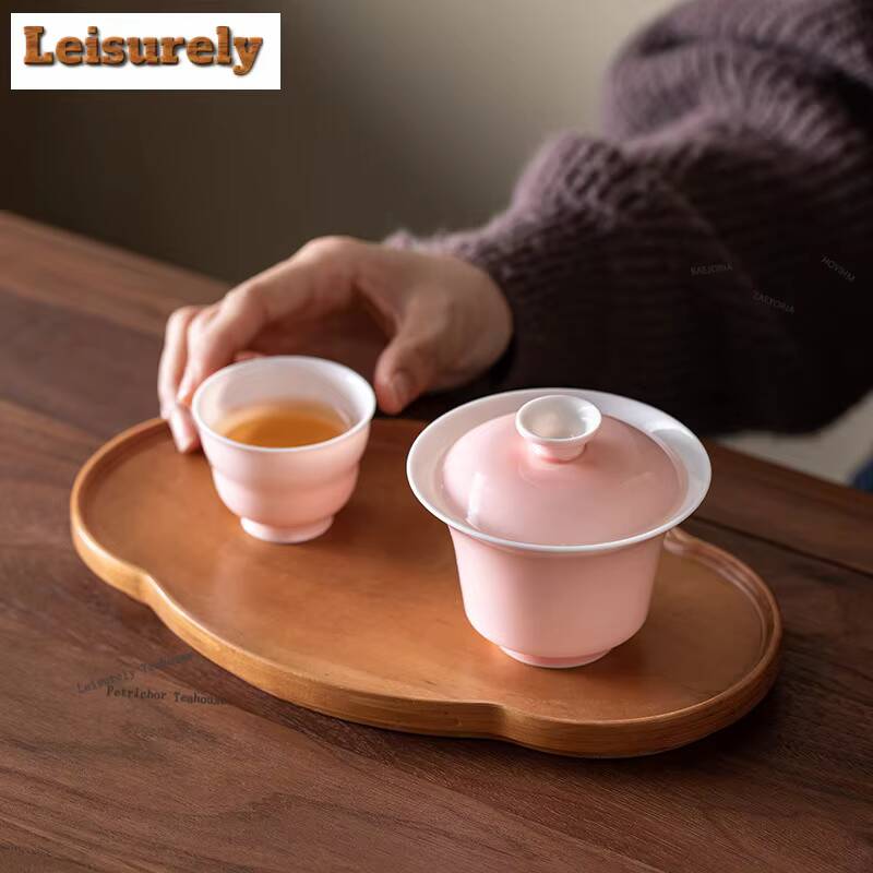 111ml Thin Tires Horseshoe Gaiwan Aesthetic Anti-scald Tea Tureen Tea Bowl With Lid Kit Tea Brewing Cover Bowl Teaset Decoration