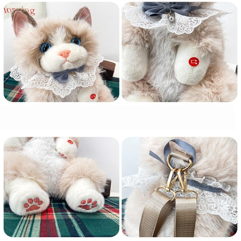 1Pcs Lolita Cartoon Personality Backpack With Sound Women Cat Plush Doll Small Capacity Daypack Cute Realistic Ragdoll Backpack