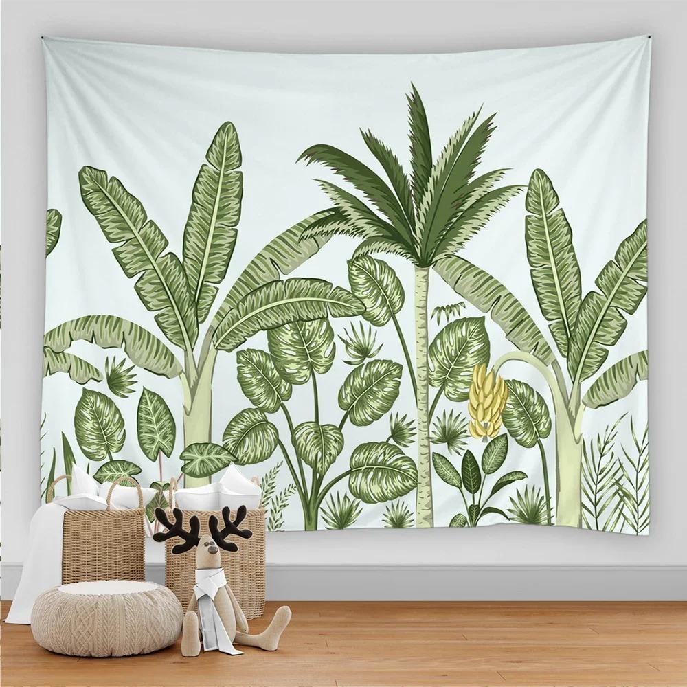 Tropical leaves flowers and birds beach wall hanging animal background palm tree wall hanging tapestry wall cloth carpet