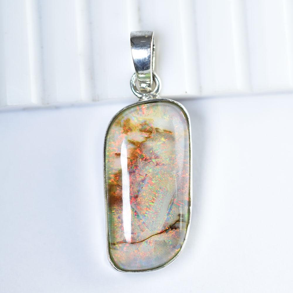 925 Sterling Silver Pendant 25 Ct Natural Multicolor Opal Jewelry