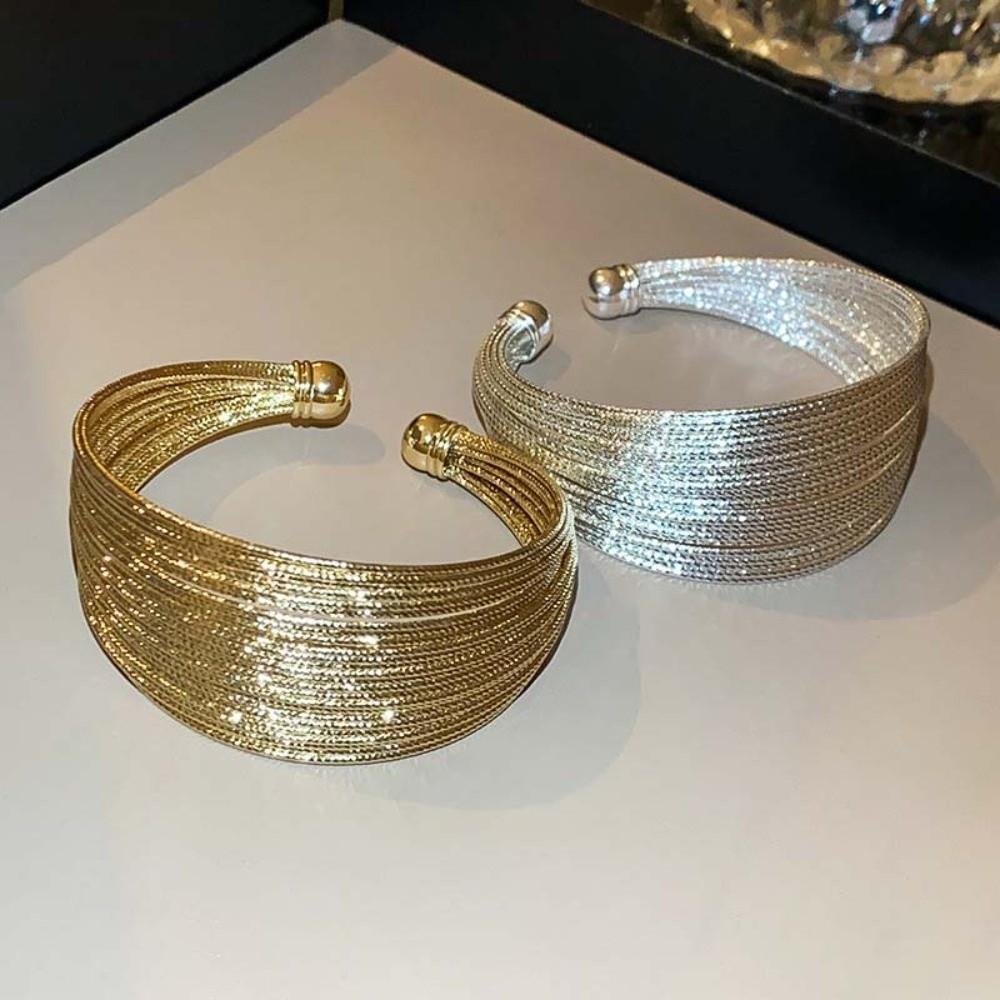 Multi Layer Lines Metal Wide Opening Bangle Opening Greek Style Irregular Wide Bracelet Temperament Jewelry Accessories