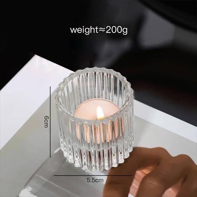 Niche Creative Vertical Stripes Double-use Glass Candle Holders Stand for Christmas and Valentine's Day Home Decoration