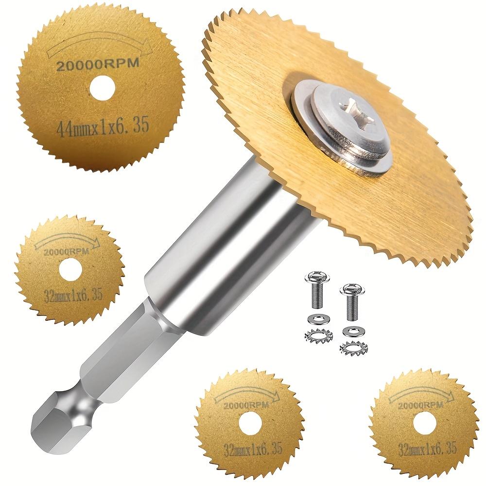 

Шестигранный хвостовик 1/4 дюйма с 4 пильными дисками из быстрорежущей стали HSS с титановым покрытием - Отрезные диски из быстрорежущей стали для дрелей и роторных инструментов, Идеально подходят для дерева и металла 1SET