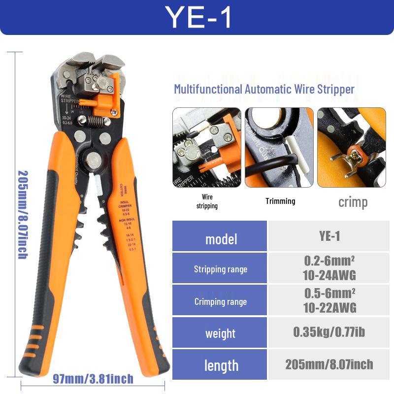 

YEFYM 3-in-1 Multifunctional Automatic Wire Stripper: Multi-color Electrician s Pliers, Cutter, and Crimper. помаранчевий